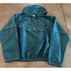 Surf Style Windbreaker Jacket OSFM Green Iridescent Half Zip‎ Pullover Vintage